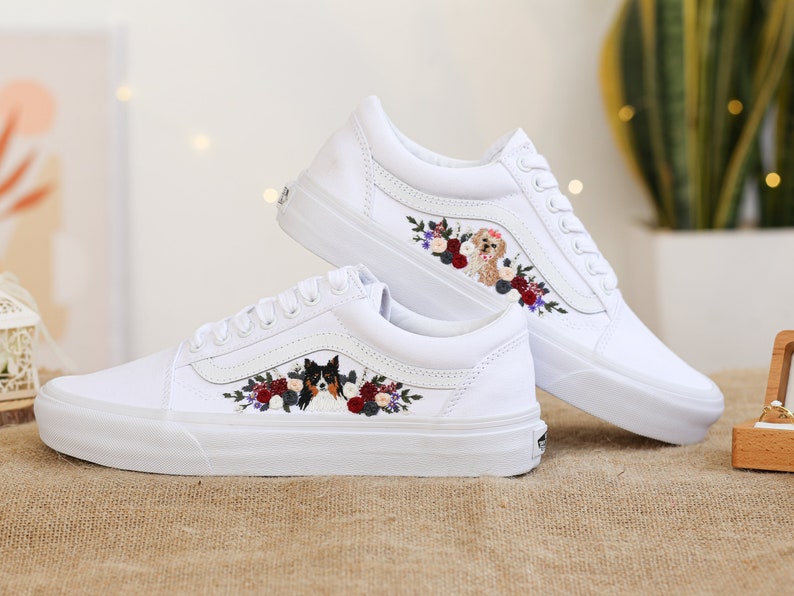 Custom Vans Embroidered Pets and Flowers Sneakers