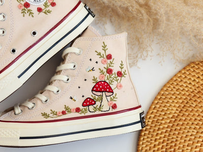 Mushrooms and Flower Embroidered Converse High Top