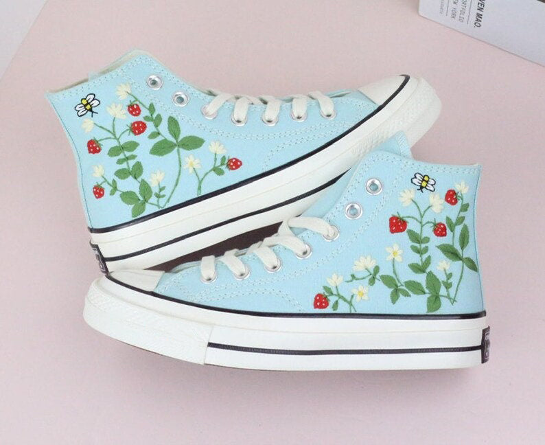Strawberry Daisy Converse Embroidery