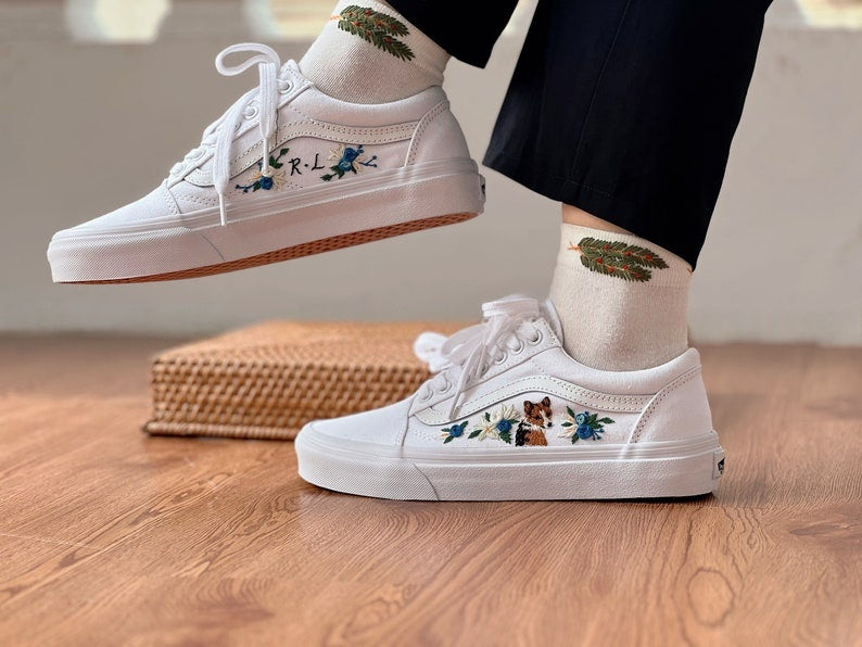 Blue Rose Dog Converse Embroidery