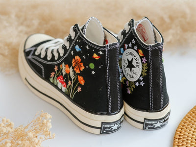 Mushroom and Orange Flower Garden Embroidered Shoes Custom High Tops