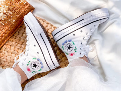 Pastel Roses Wedding Converse Embroidery