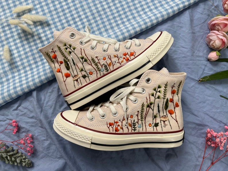 Orange Wildflowers Converse Embroidery