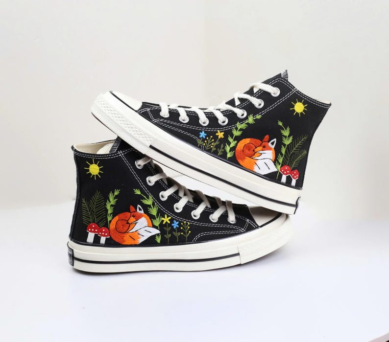 Converse Embroidered Fox and Mushroom Shoes