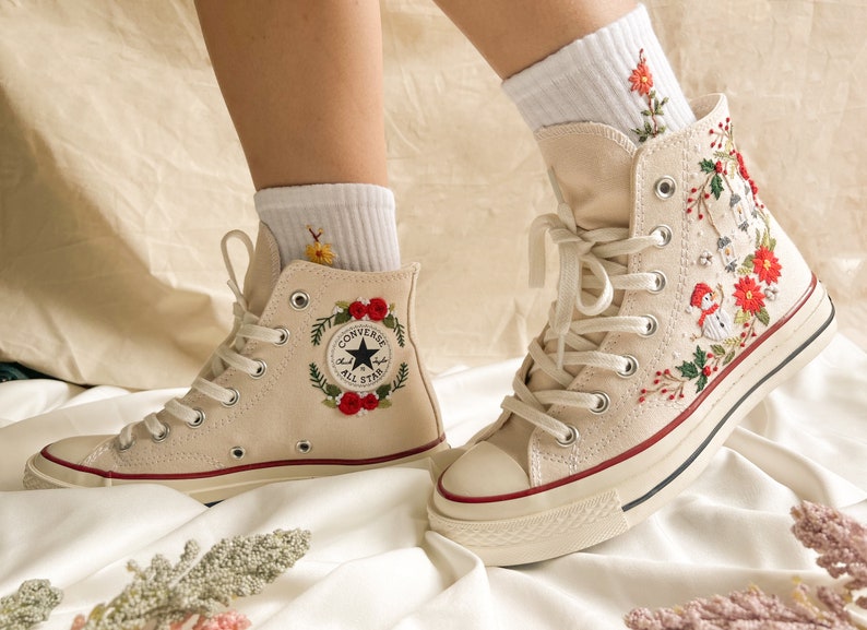 Floral Christmas Converse Embroidery