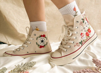 Floral Christmas Converse Embroidery