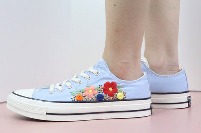 Colorful Floral Converse Embroidery