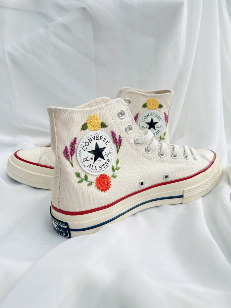 Black Cat & Orange Flowers Converse Embroidery