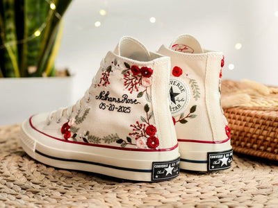 Red and Pink Flower Converse Embroidery