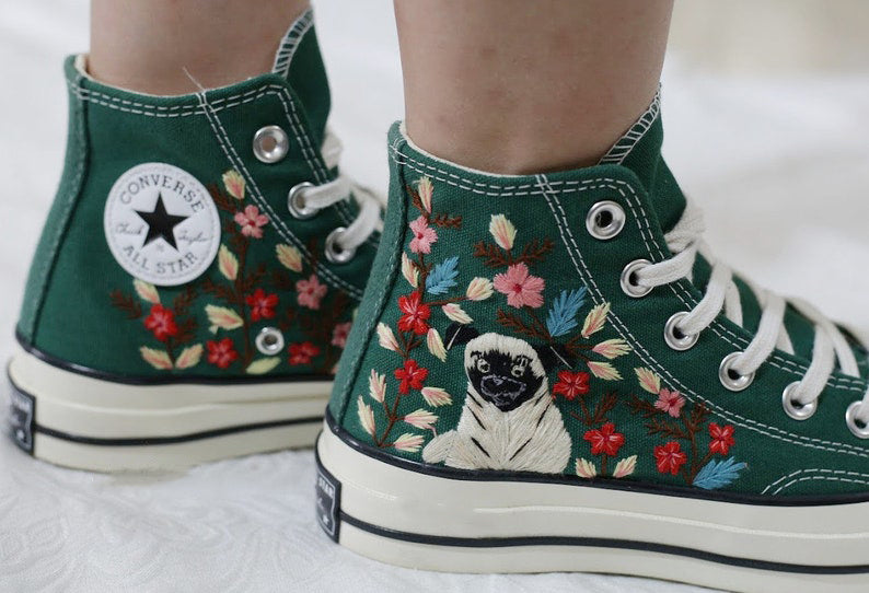Pug Floral Converse Embroidery