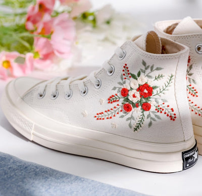 Wedding Flowers Embroidered Converse Shoes