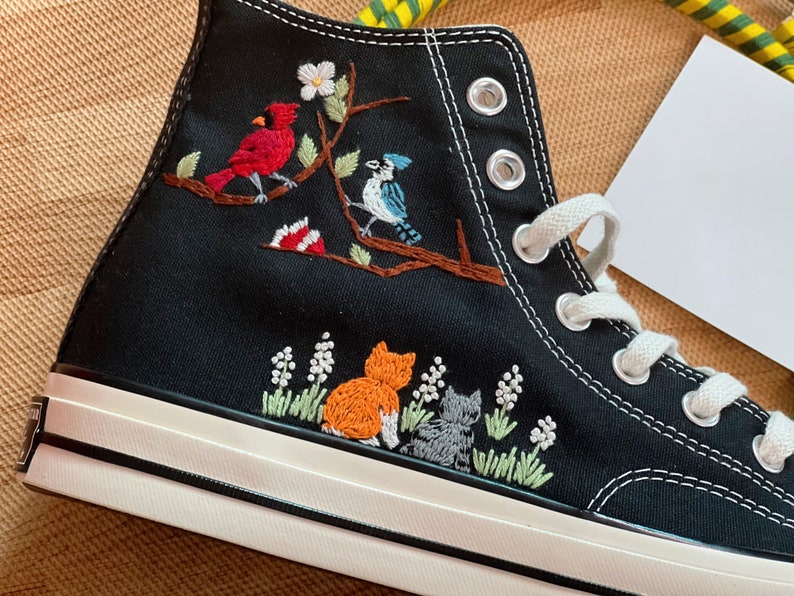 Cats and Birds Converse Embroidery