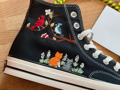 Cats and Birds Converse Embroidery