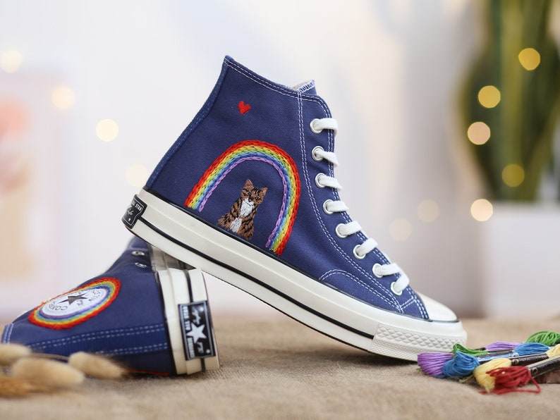 Rainbow Cat Converse Embroidery