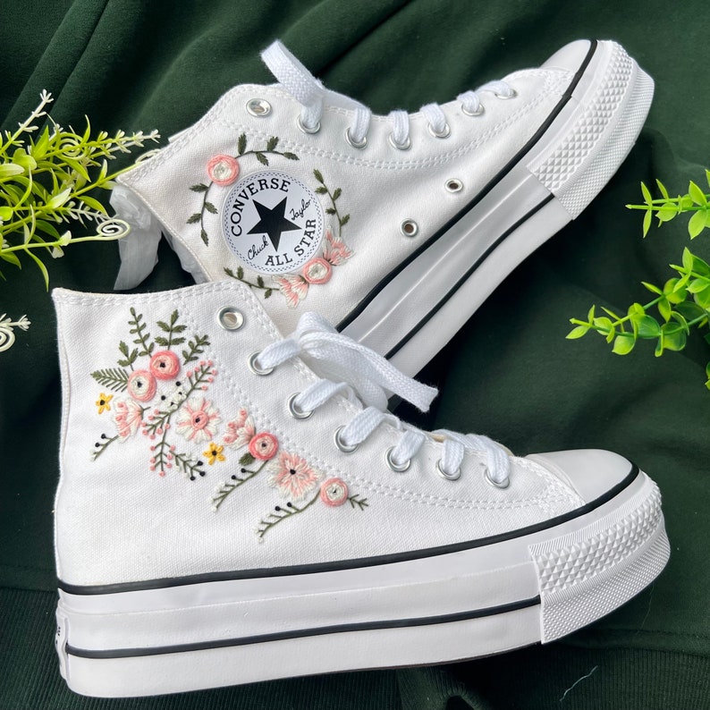 Pastel Pink Roses Converse Embroidery