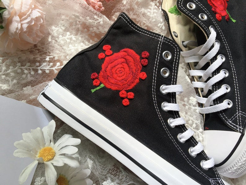 Red Rose Converse Embroidery