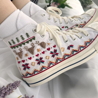 Converse Embroidered Pine Tree And Reindeer