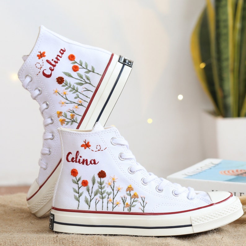 Orange Wildflower Meadow Converse Embroidery
