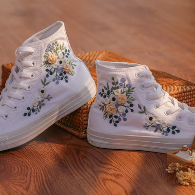 Blue Champagne Roses Wedding Converse Embroidery