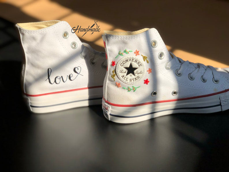 Love Floral Wreath Converse Embroidery