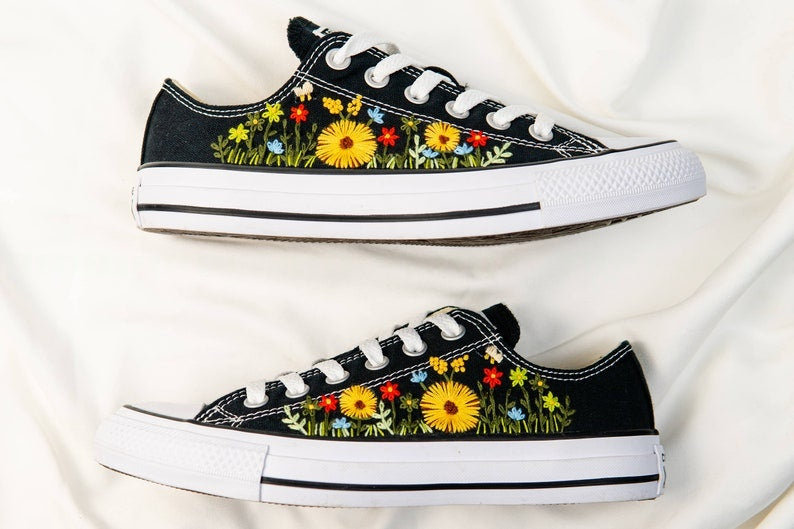 Yellow Daisy Field Converse Embroidery