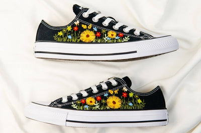 Yellow Daisy Field Converse Embroidery