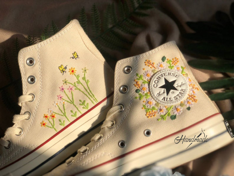 Butterfly Daisy Wreath Converse Embroidery