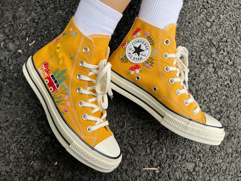 Yellow Camper Van Converse Embroidery