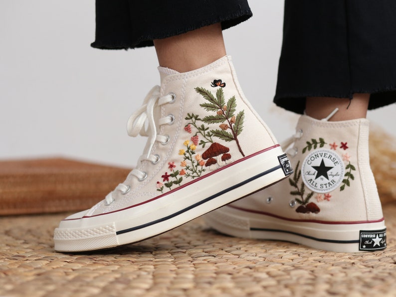 Mushroom and Wildflower Converse Embroidery
