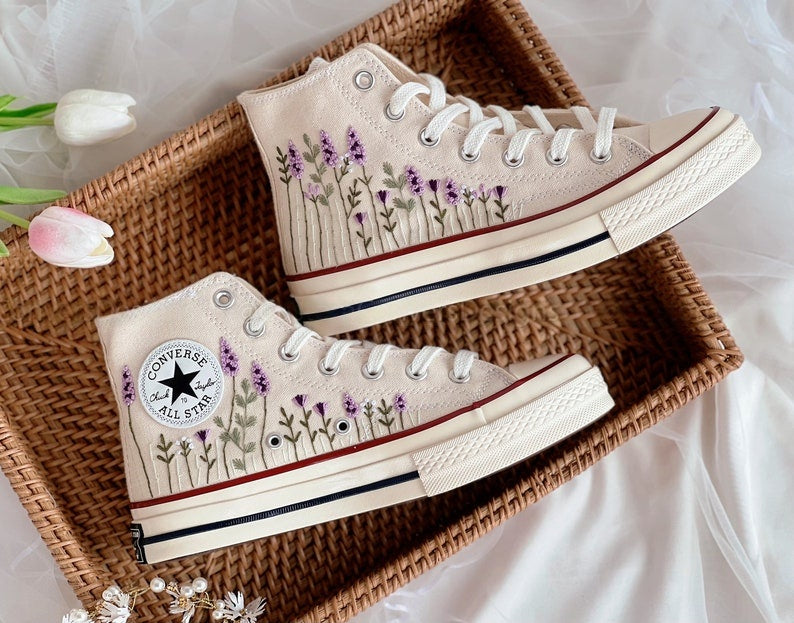 Lavender Field Converse Embroidery