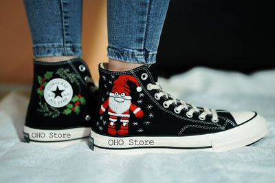 Santa Claus and Reindeer Embroidered Shoes