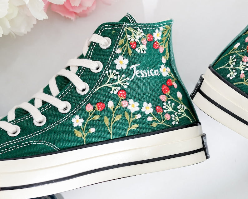 Strawberry Embroidered Converse Shoes