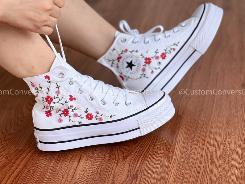 Custom Converse Red Flower Truss Embroidery