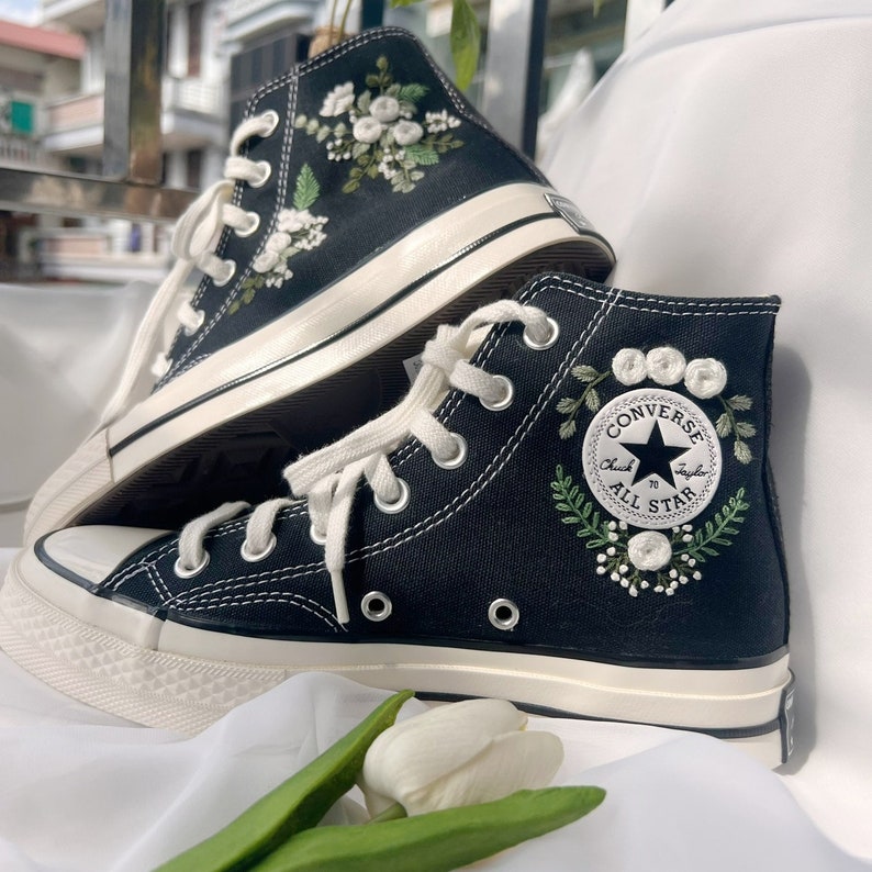 White Flower Converse Embroidery