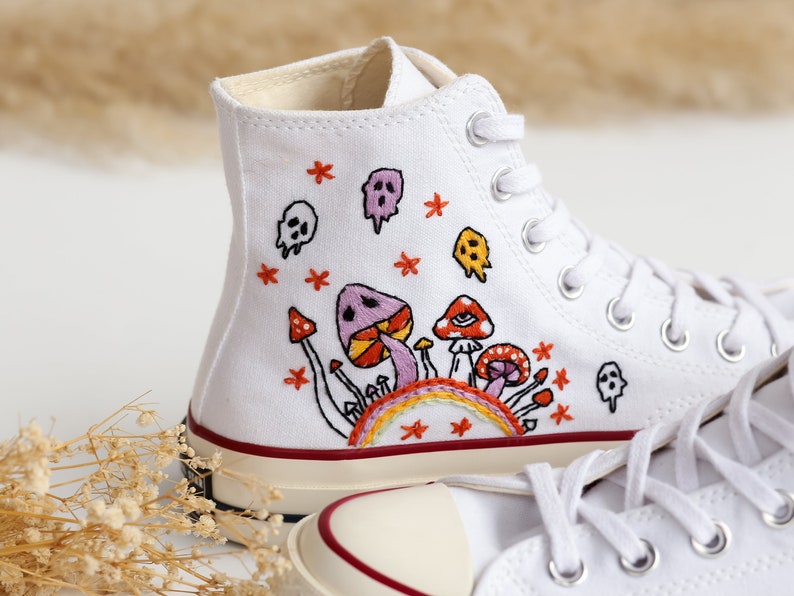 Mushrooms and Ghost Embroidered Shoes Custom High Tops