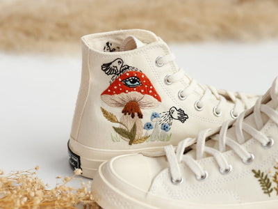 Ghosts and Mushrooms Evil Eye Embroidered Shoes Custom High Tops