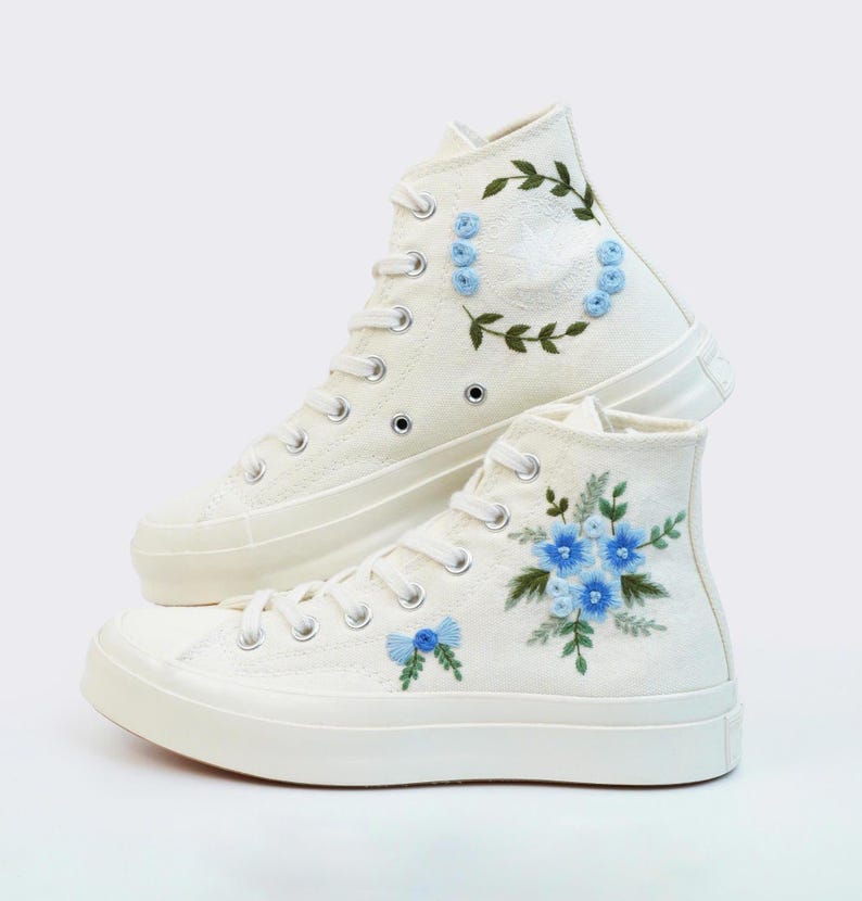 Blue Floral Bouquet Converse Embroidery