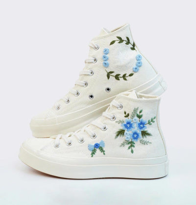 Blue Floral Bouquet Converse Embroidery