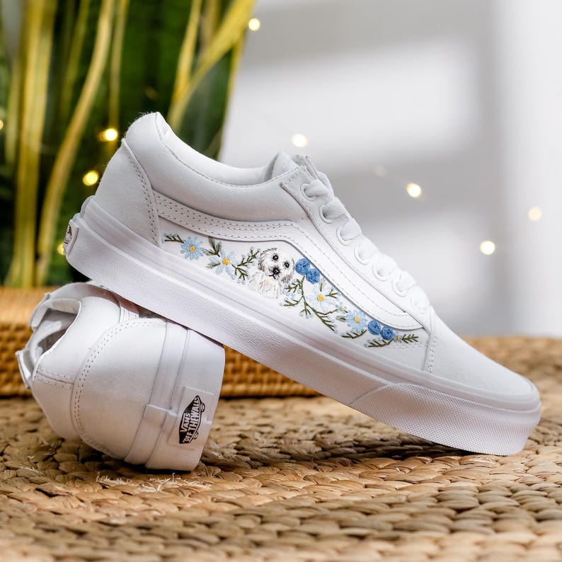 Embroidered Wedding Vans, Pet and Blue Flower