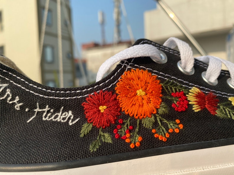 Orange & Red Floral Converse Embroidery