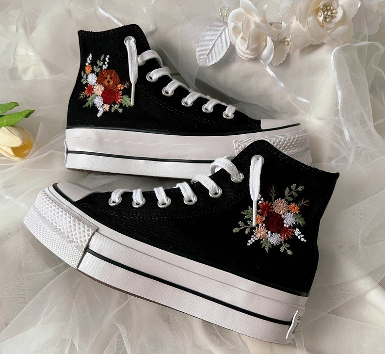 Dog & Floral Converse Embroidery