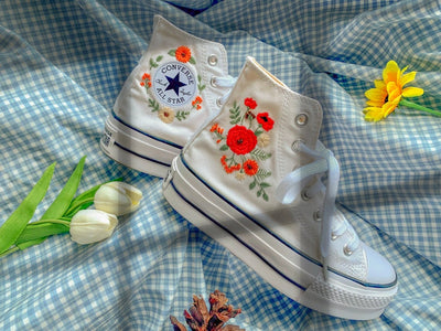 Red & Orange Flowers Converse Embroidery