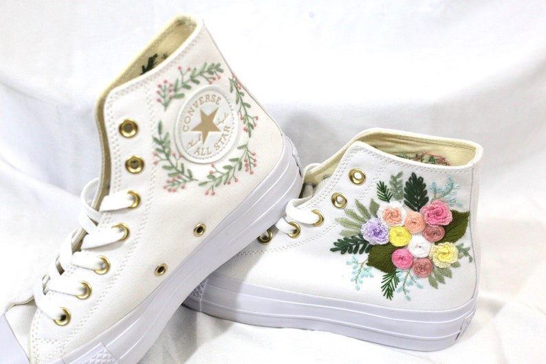 Pastel Rose Wreath Converse Embroidery