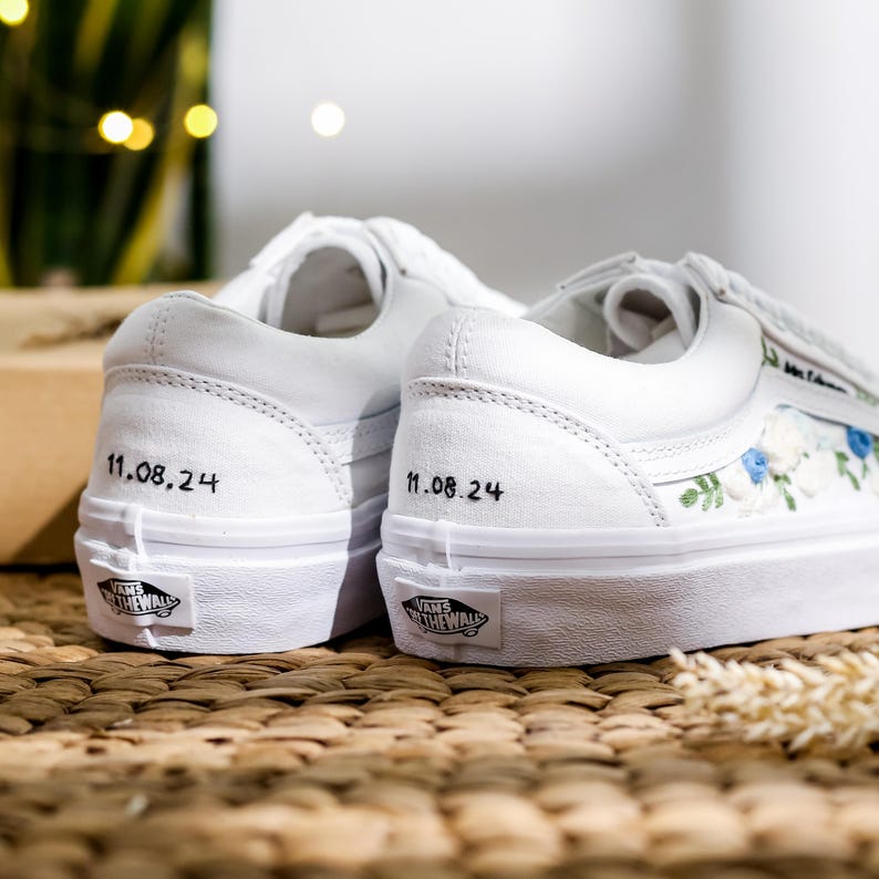 Blue White Rose Wedding Converse Embroidery