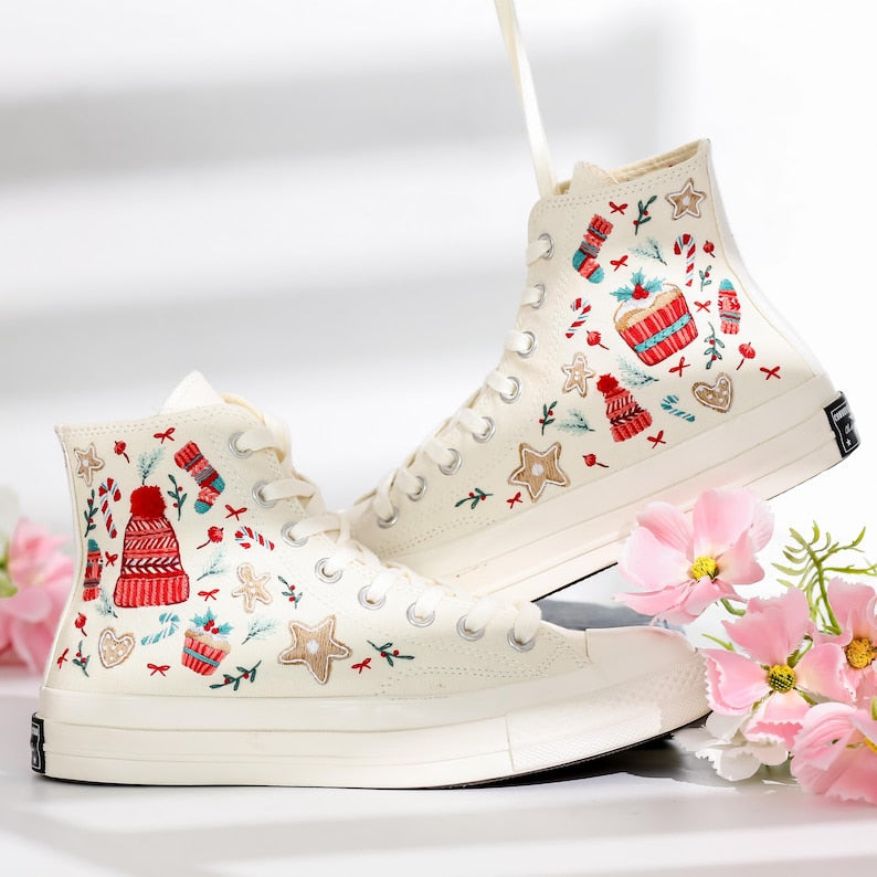 Christmas Sweaters Embroidered Converse Shoes