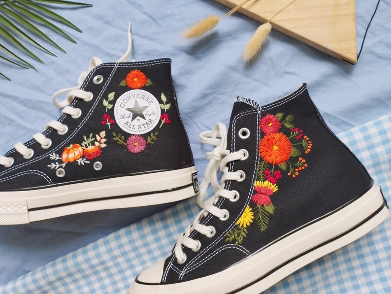 Pumpkin Floral Converse Embroidery
