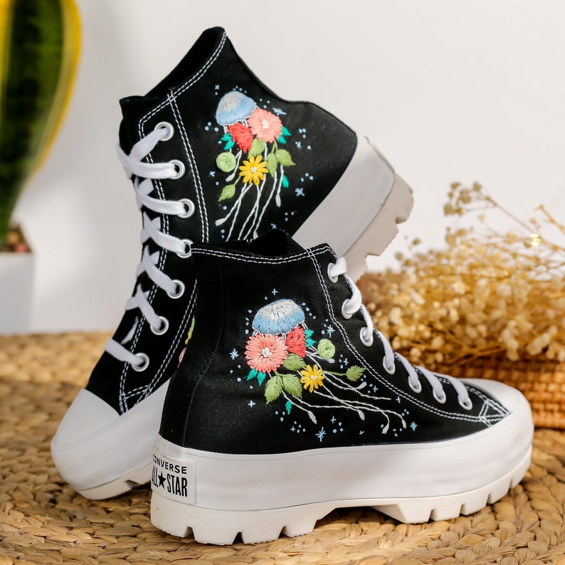 Jellyfish and Flowers Converse Embroidery