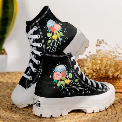 Jellyfish and Flowers Converse Embroidery