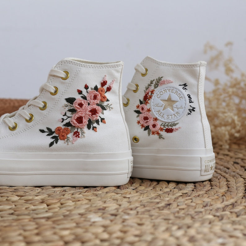 Peach Rose Wreath Converse Embroidery