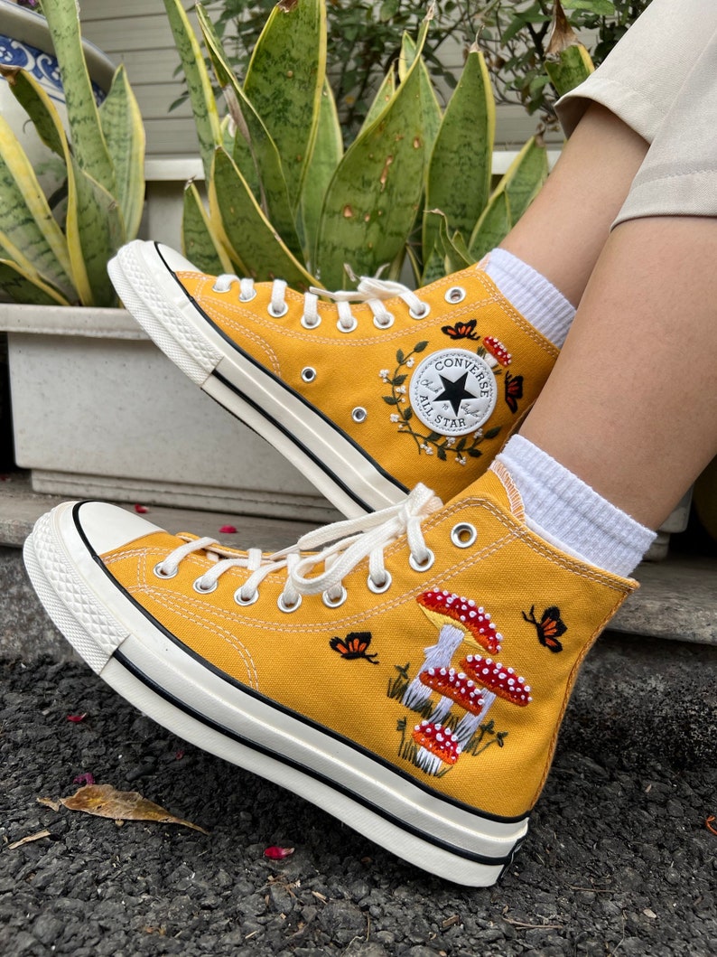 Red Mushroom & Butterfly Converse Embroidery